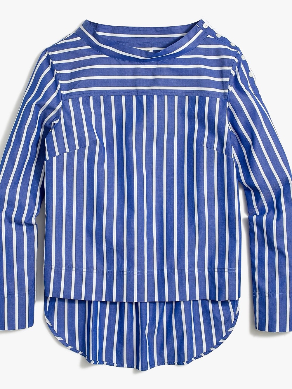 NWT J. Crew Factory Cotton Poplin ‘Striped Funnelneck Top’ in “Maddie Stripe” 24